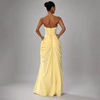 Jasmine - Women's Strapless High-Slit Draped Silk Maxi Dress