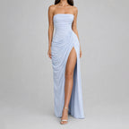 Jasmine - Women's Strapless High-Slit Draped Silk Maxi Dress
