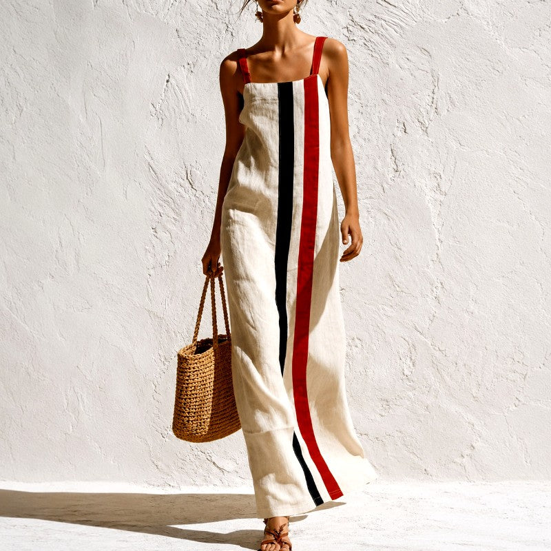 Jaya - Women’s Striped Linen Square Neck Maxi Dress 1