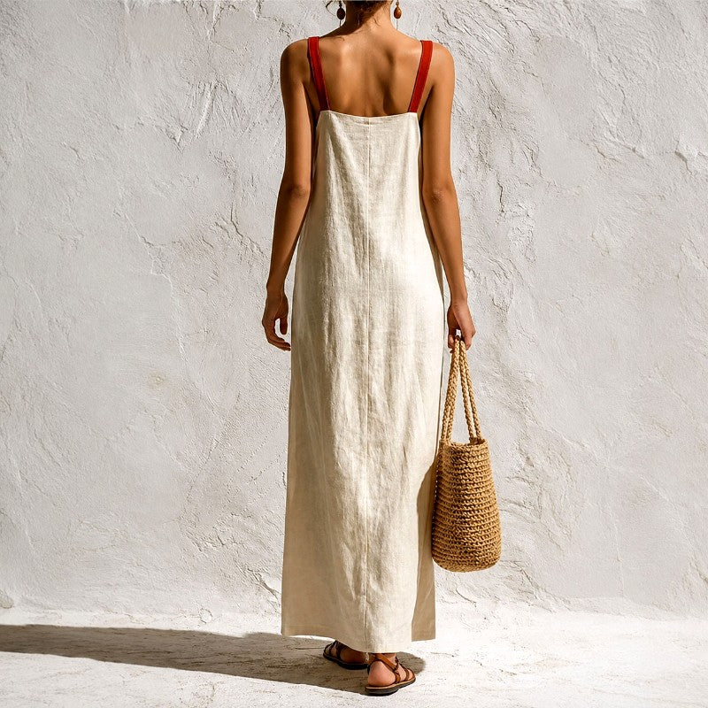 Jaya - Women’s Striped Linen Square Neck Maxi Dress 2