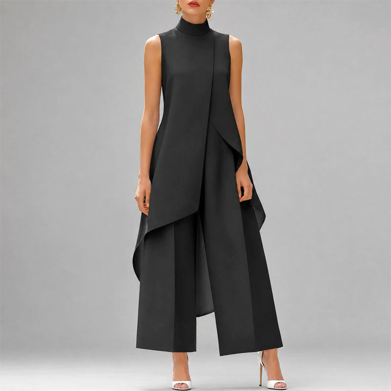 Lilah -  Women's Sleeveless High-Neck Tunic and Wide-Leg Pants Set