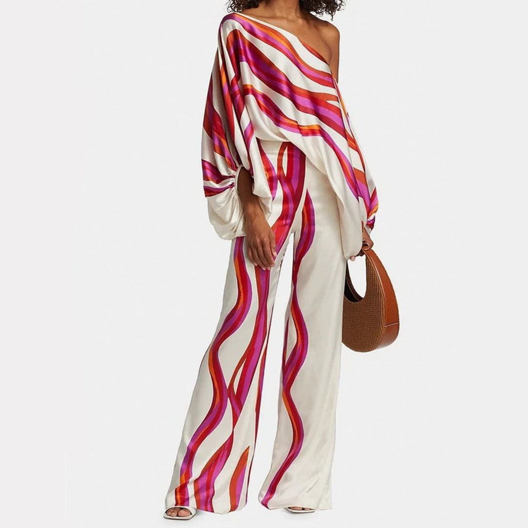 Lorraine  - Women's Off-The-Shoulder Printed Two-Piece Jumpsuit Set