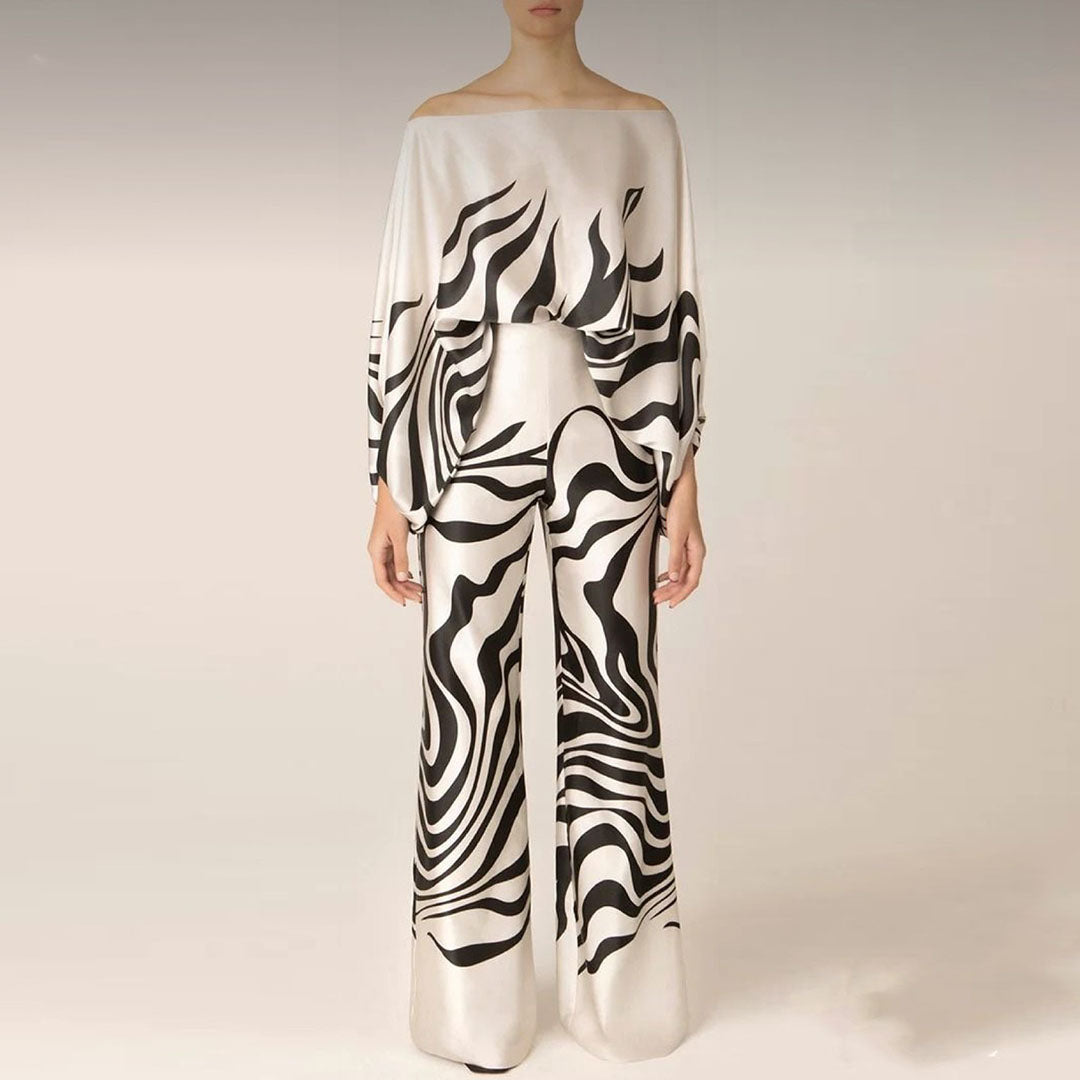 Lorraine  - Women's Off-The-Shoulder Printed Two-Piece Jumpsuit Set