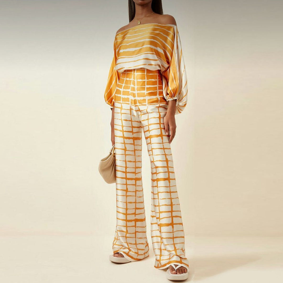Lorraine  - Women's Off-The-Shoulder Printed Two-Piece Jumpsuit Set