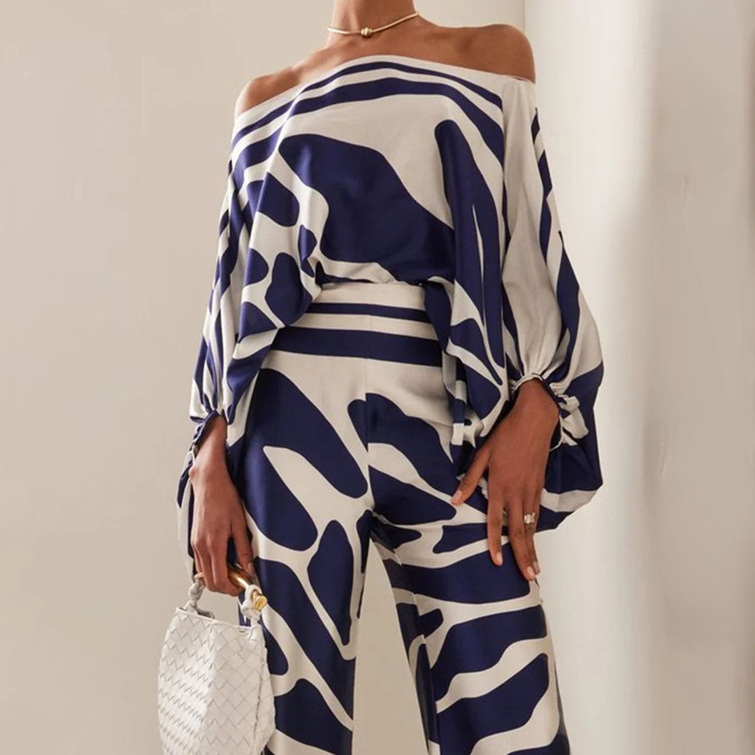 Lorraine  - Women's Off-The-Shoulder Printed Two-Piece Jumpsuit Set