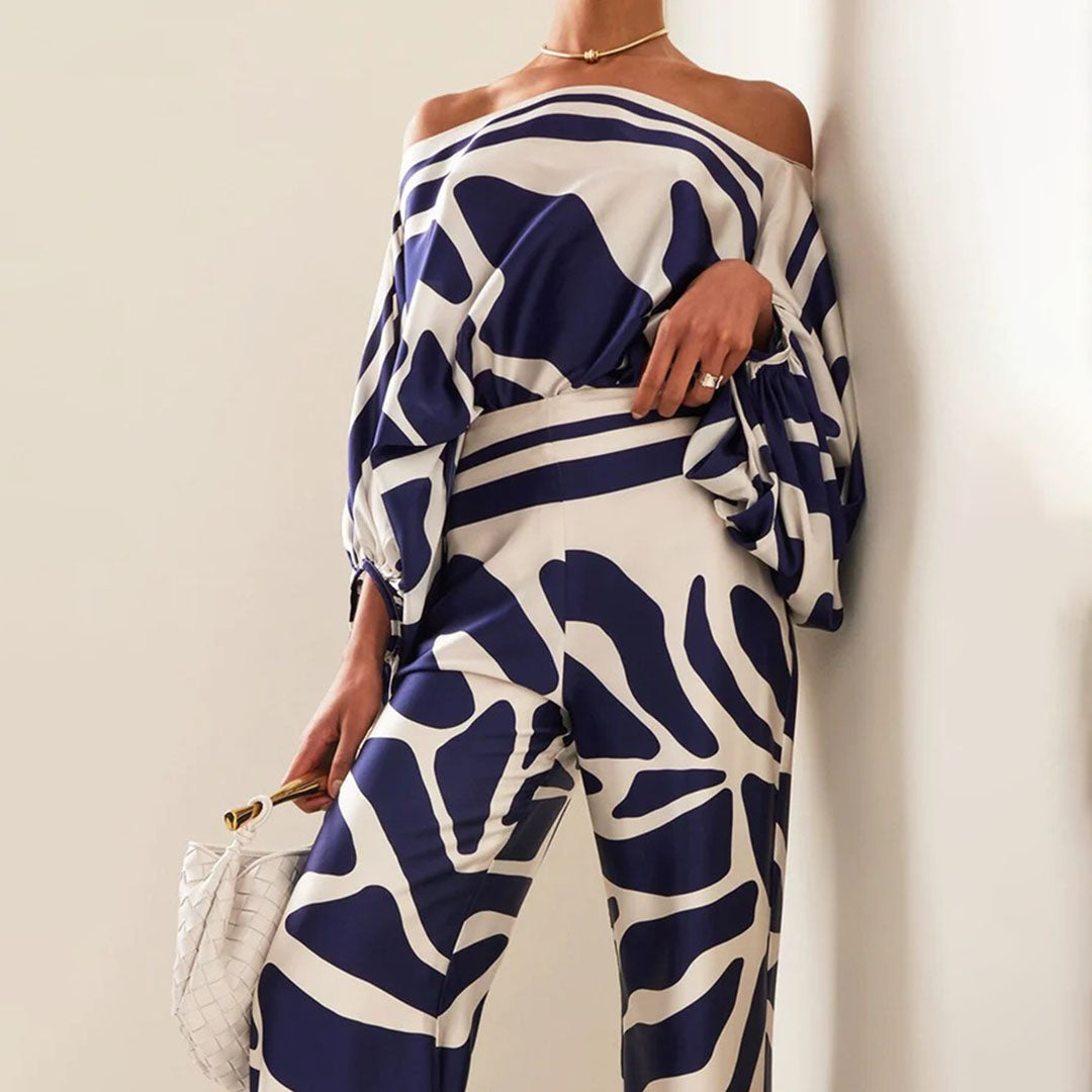 Lorraine  - Women's Off-The-Shoulder Printed Two-Piece Jumpsuit Set