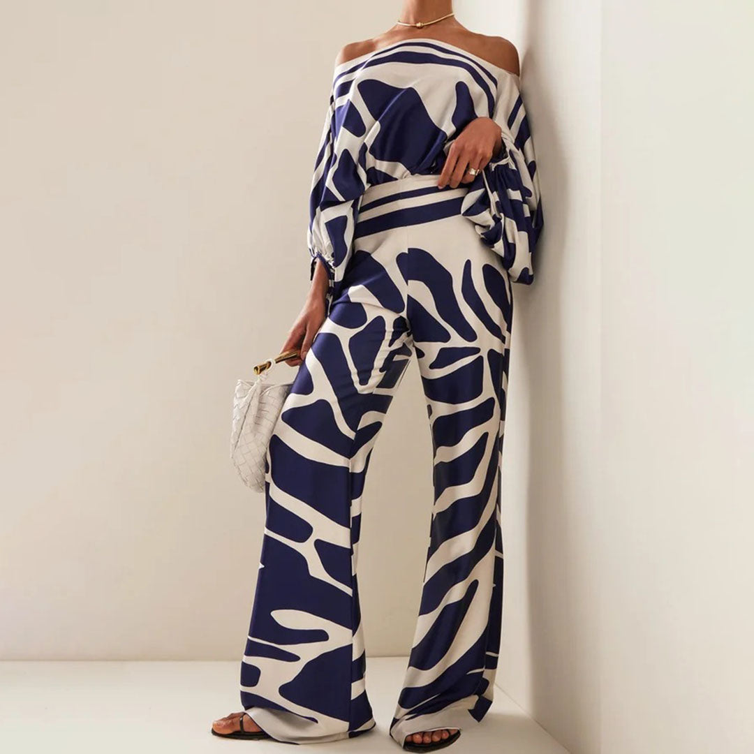 Lorraine  - Women's Off-The-Shoulder Printed Two-Piece Jumpsuit Set