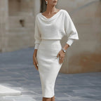 Lyanna - Women's Cowl-Neck Ribbed Midi Dress