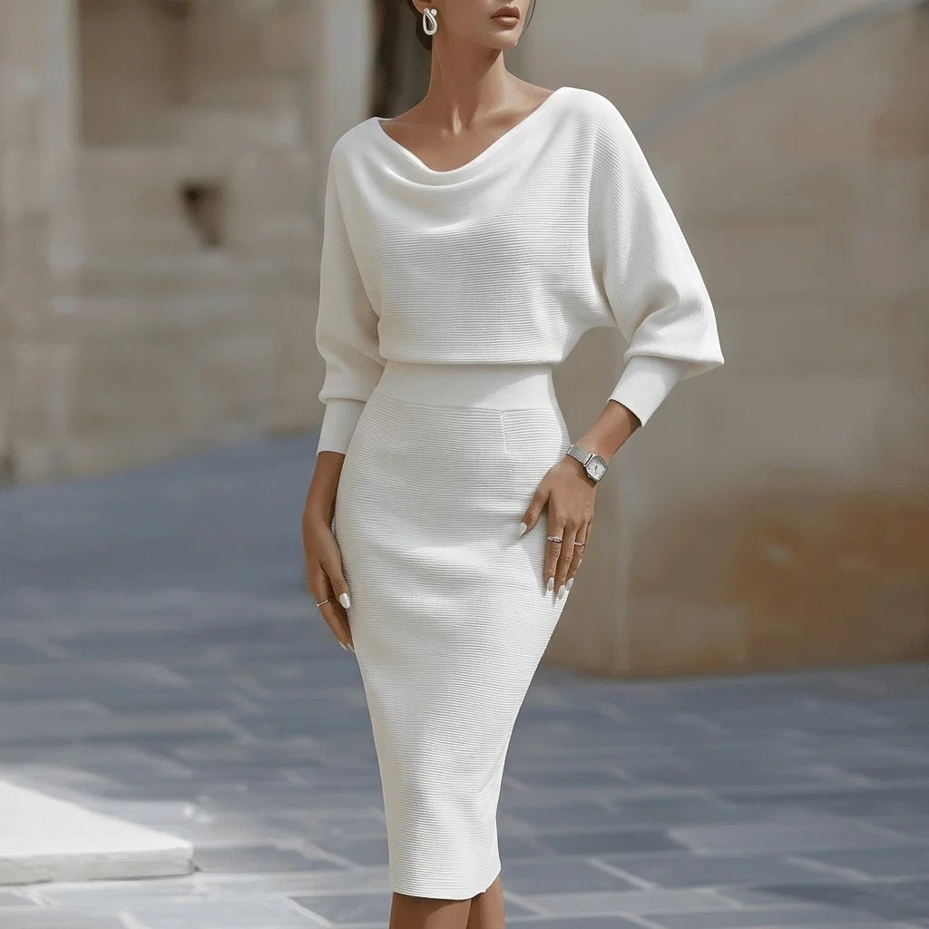 Lyanna - Women's Cowl-Neck Ribbed Midi Dress