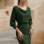 Lyanna - Women's Cowl-Neck Ribbed Midi Dress