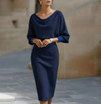 Lyanna - Women's Cowl-Neck Ribbed Midi Dress