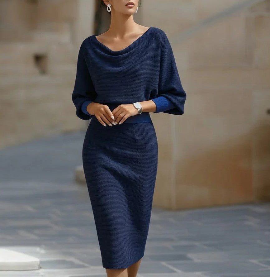 Lyanna - Women's Cowl-Neck Ribbed Midi Dress