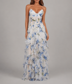 Marcela - Women's Floral Ruffle Maxi Dress with Corset Bodice