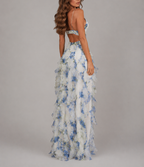 Marcela - Women's Floral Ruffle Maxi Dress with Corset Bodice