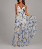 Marcela - Women's Floral Ruffle Maxi Dress with Corset Bodice