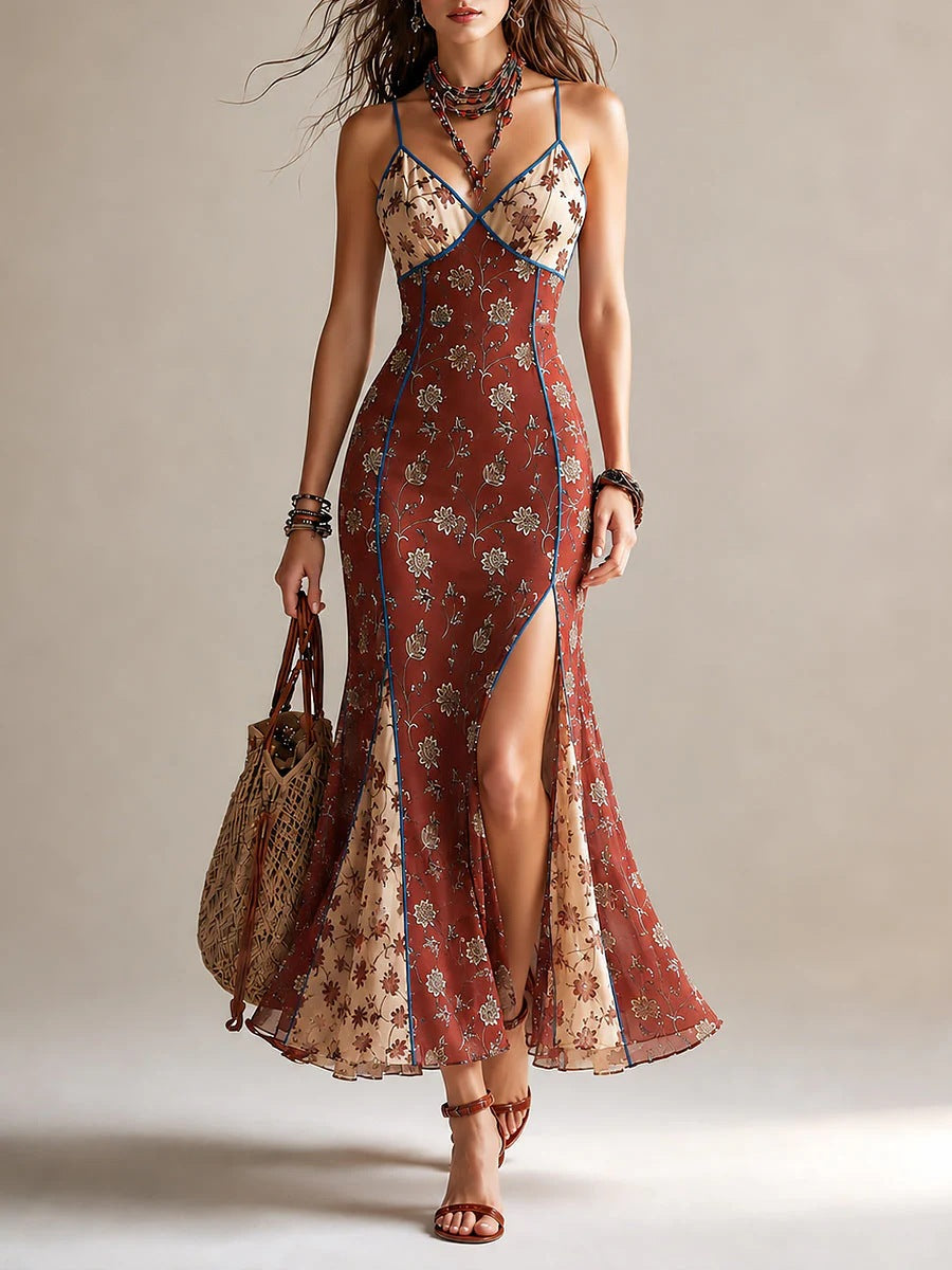 Megan - Women's Floral V-Neck High Slit Cami Maxi Dress