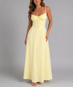 Micah - Women's Sweetheart Neckline Maxi Dress with Gathered Bodice