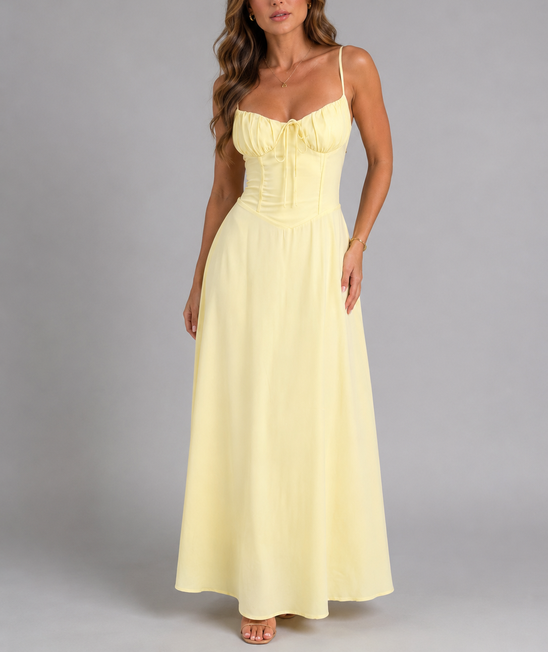 Micah - Women's Sweetheart Neckline Maxi Dress with Gathered Bodice