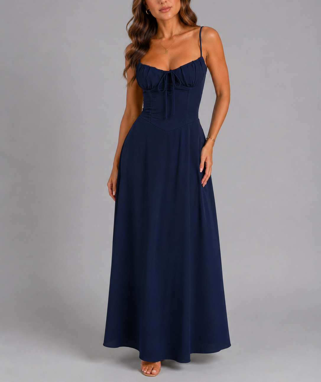 Micah - Women's Sweetheart Neckline Maxi Dress with Gathered Bodice