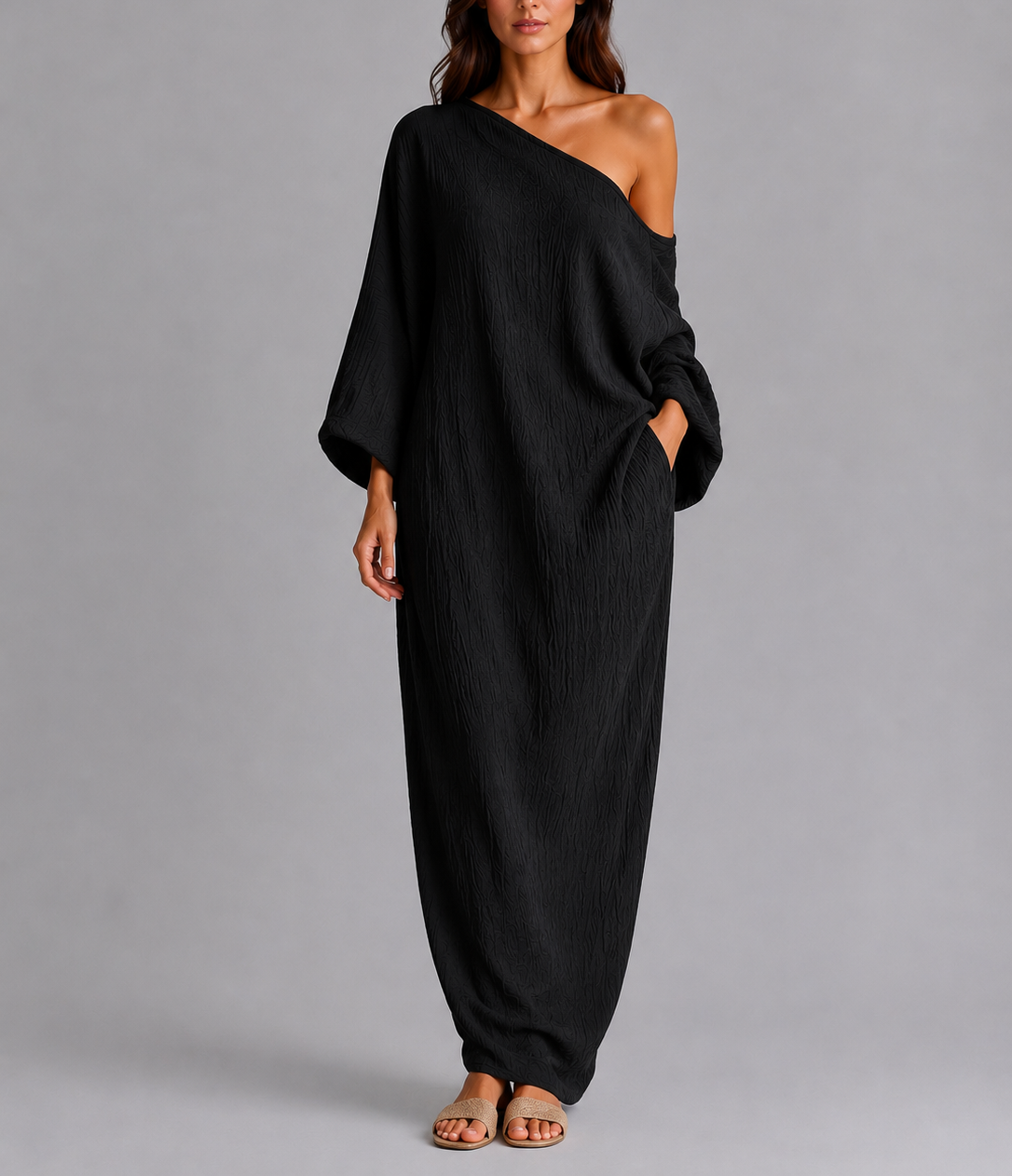Nora - Women's One-Shoulder Draped Maxi Dress