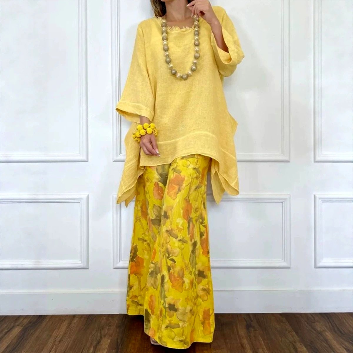 Olivia - Women's Floral Cotton Linen Matching Set