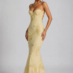 Raina - Women's Floral Embroidered Sweetheart Maxi Dress
