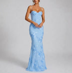 Raina - Women's Floral Embroidered Sweetheart Maxi Dress