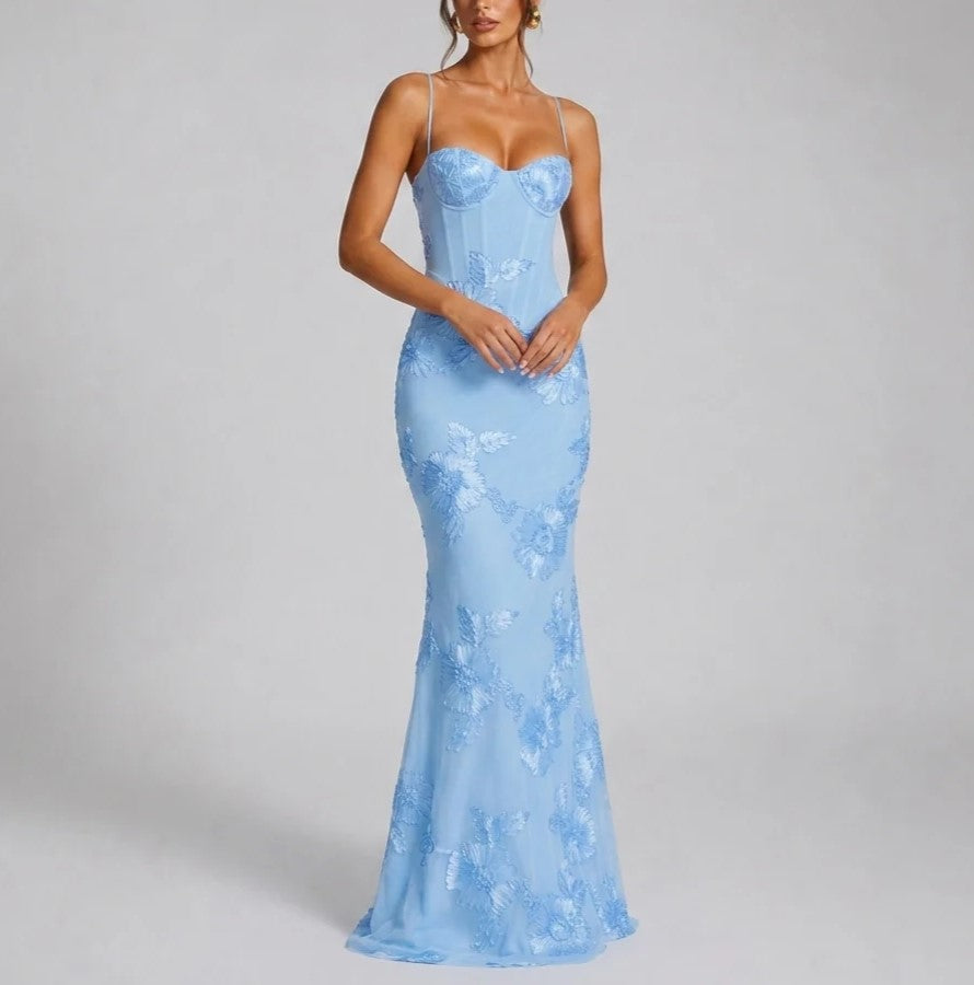 Raina - Women's Floral Embroidered Sweetheart Maxi Dress