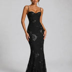 Raina - Women's Floral Embroidered Sweetheart Maxi Dress