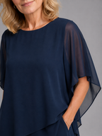 Rosemary - Women's Asymmetrical Layered Chiffon Top with Wide-Leg Trousers