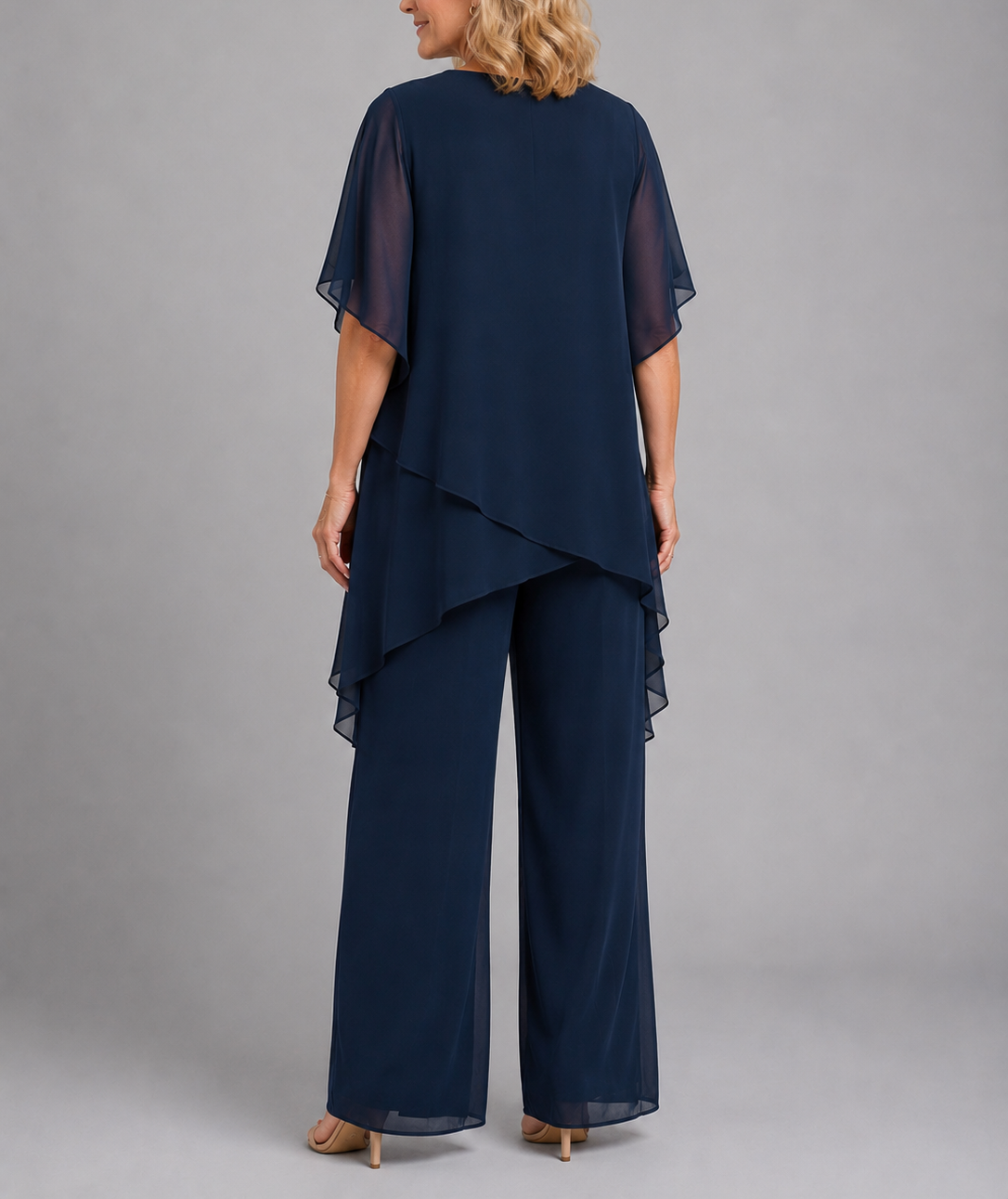 Rosemary - Women's Asymmetrical Layered Chiffon Top with Wide-Leg Trousers
