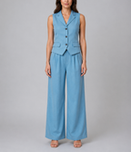 Sarahi - Women's Button-Front Tailored Waistcoat & Wide-Leg Trousers Set