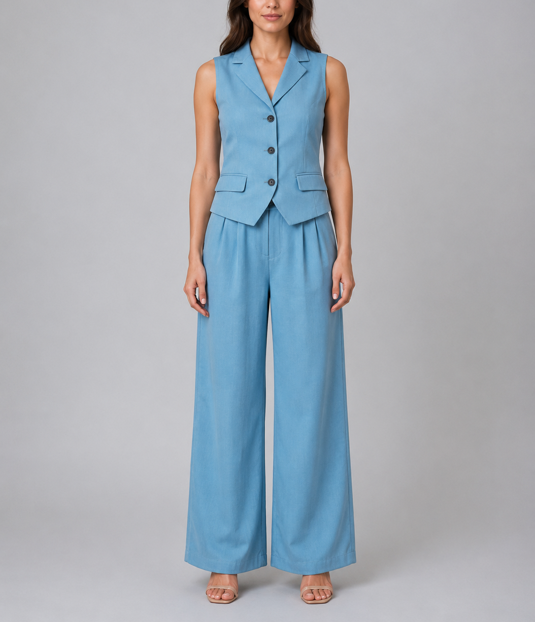 Sarahi - Women's Button-Front Tailored Waistcoat & Wide-Leg Trousers Set