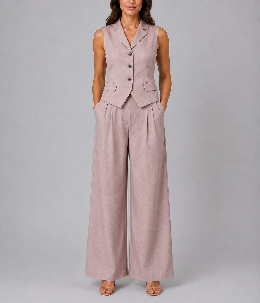 Sarahi - Women's Button-Front Tailored Waistcoat & Wide-Leg Trousers Set