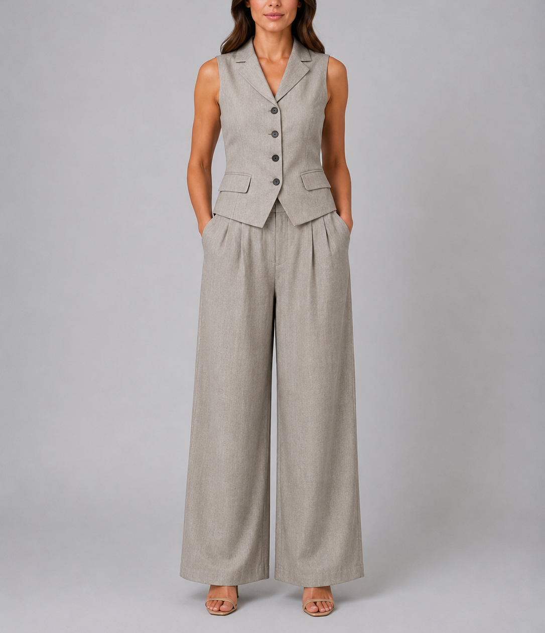 Sarahi - Women's Button-Front Tailored Waistcoat & Wide-Leg Trousers Set