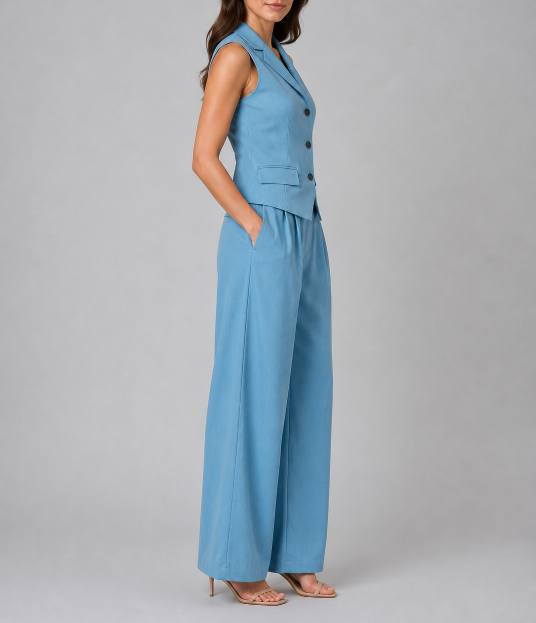 Sarahi - Women's Button-Front Tailored Waistcoat & Wide-Leg Trousers Set