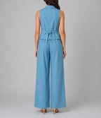 Sarahi - Women's Button-Front Tailored Waistcoat & Wide-Leg Trousers Set