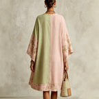 Simone - Women's Floral Trim V-Neck High-Low Kaftan Dress