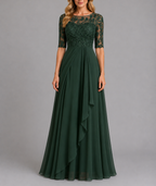 Vanessa - Women's Embroidered Lace Midi Dress with Three-Quarter Sleeves