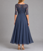 Vanessa - Women's Embroidered Lace Midi Dress with Three-Quarter Sleeves