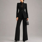 Vera - Women's High-Neck Single-Button Blazer and Wide-Leg Trouser Set