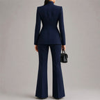 Vera - Women's High-Neck Single-Button Blazer and Wide-Leg Trouser Set