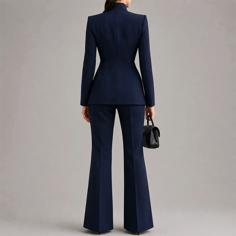 Vera - Women's High-Neck Single-Button Blazer and Wide-Leg Trouser Set