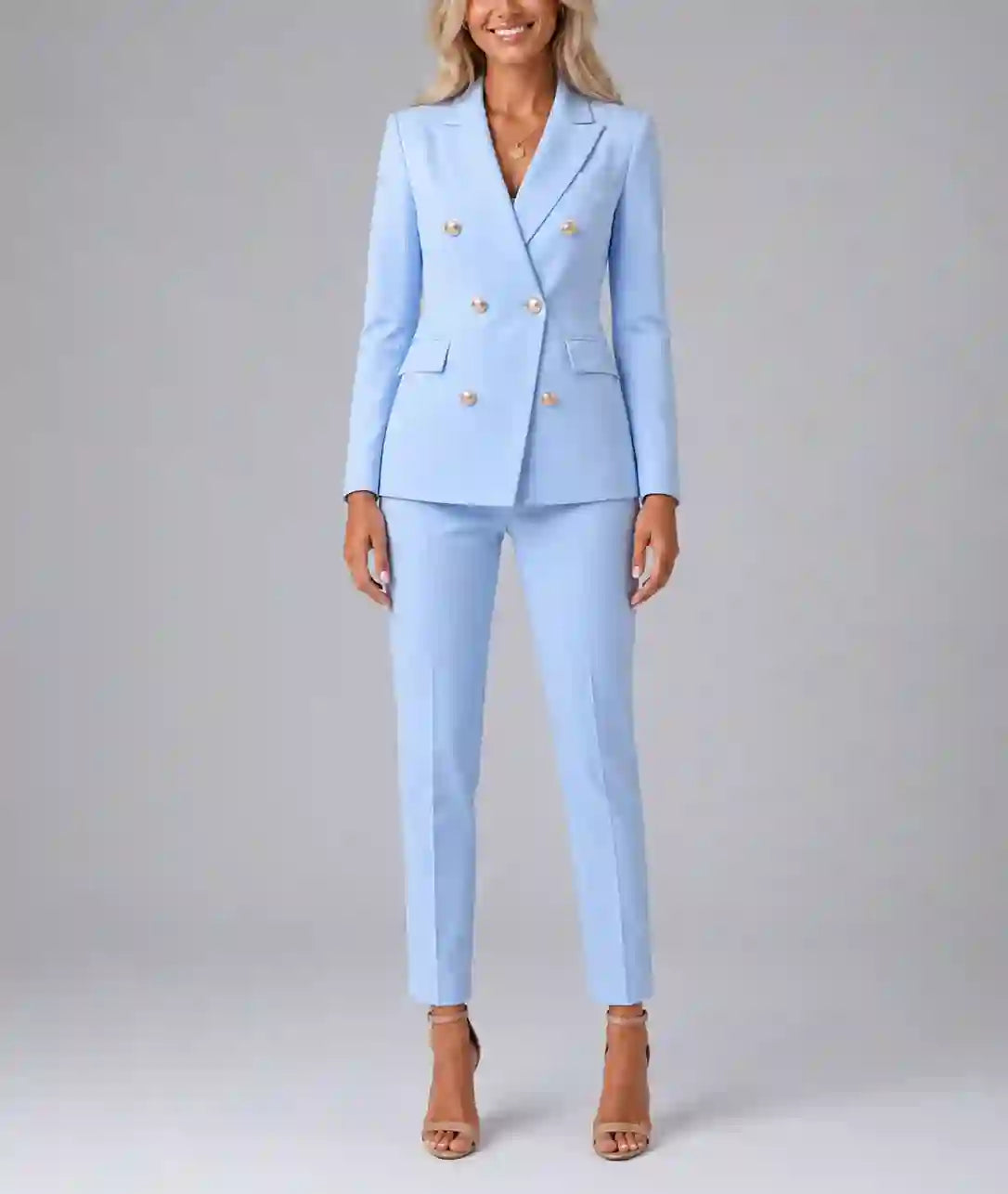 Verity - Women's Double-Breasted Blazer & Tapered Trousers Set
