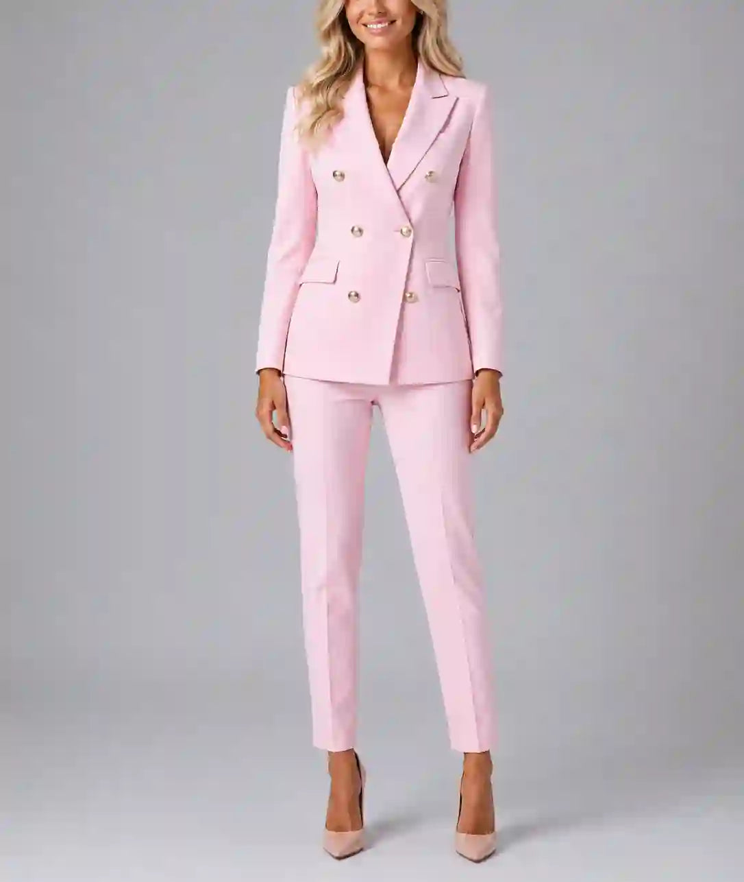 Verity - Women's Double-Breasted Blazer & Tapered Trousers Set