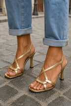 Victoria - Women's Metallic Strappy High Heel Sandals