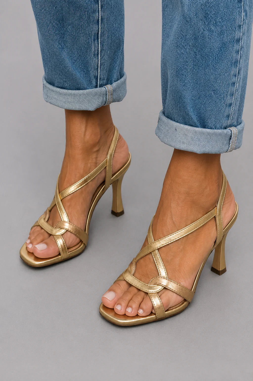 Victoria - Women's Metallic Strappy High Heel Sandals