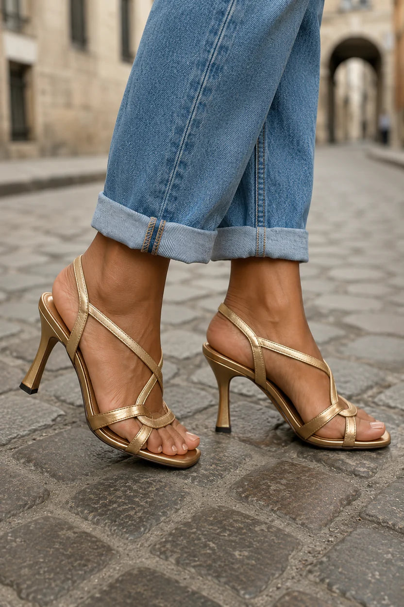 Victoria - Women's Metallic Strappy High Heel Sandals