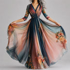 Willow - Women's V-Neck Colorblock Patchwork Maxi Dress