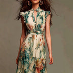 Yvette - Women's Botanical Print Ruffle Sleeve Maxi Dress